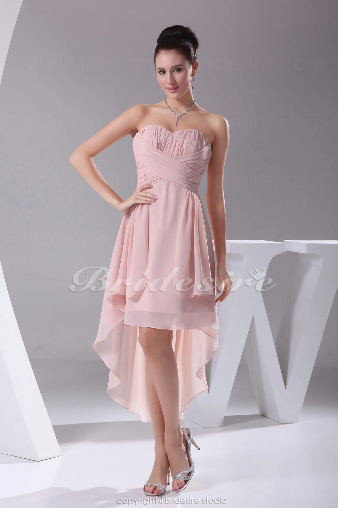 A-Linie Herz-Ausschnitt Asymmetrisch Knielang ärmellos Chiffon Festliche Kleid