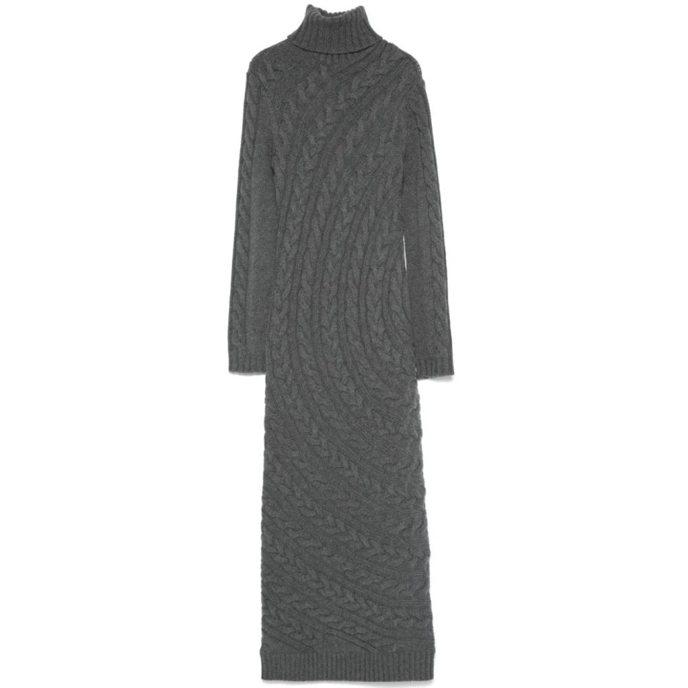 Anthrazitgraues Strickkleid mit Zopfmuster