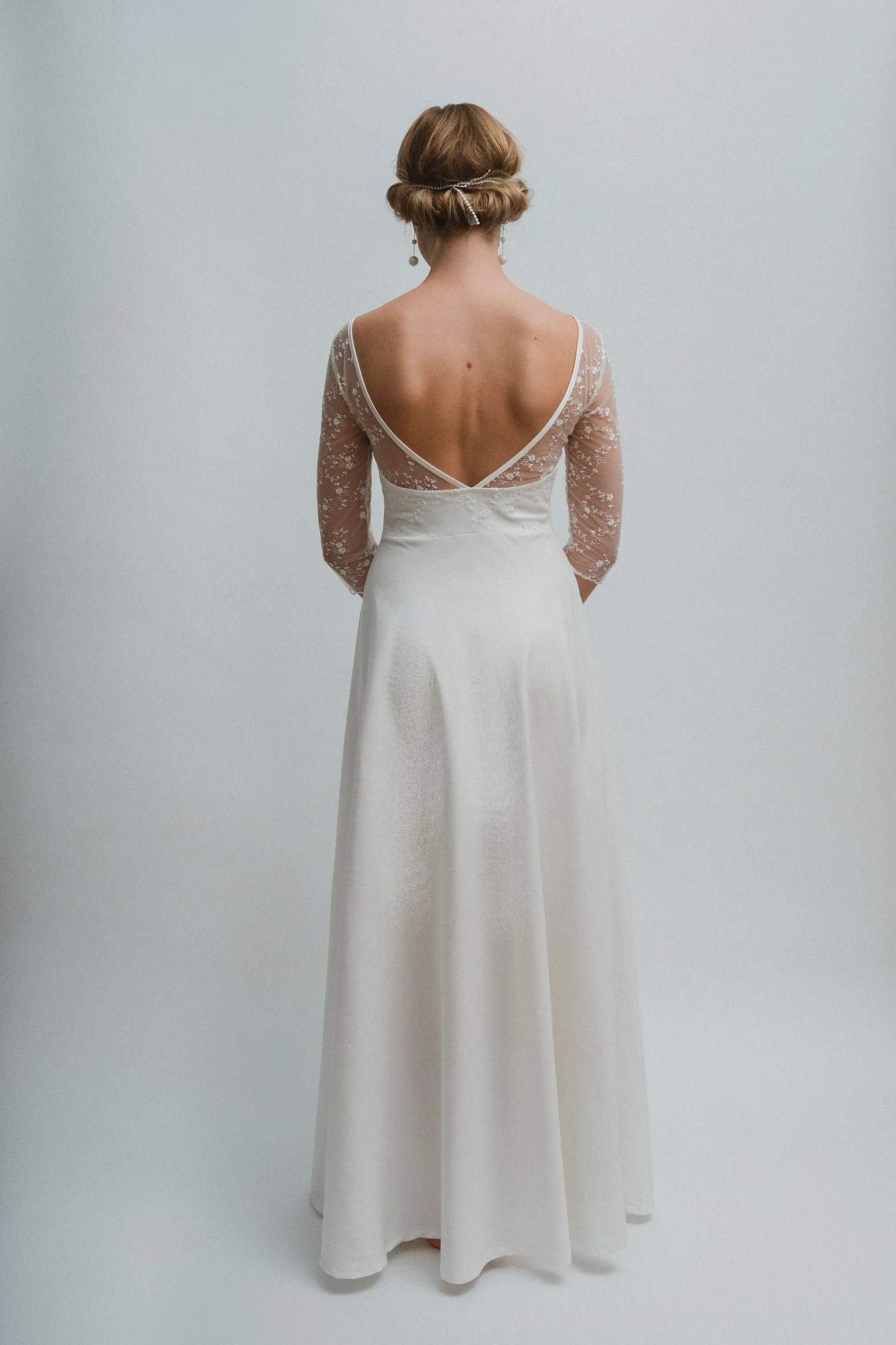 Brautkleid lang Ella mit Glockenrock aus Baumwolle und rmeln