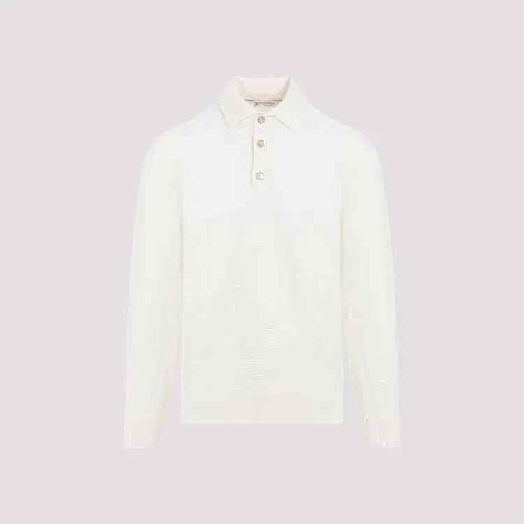   Brunello Cucinelli  Panama White Cashmere Knit Polo White