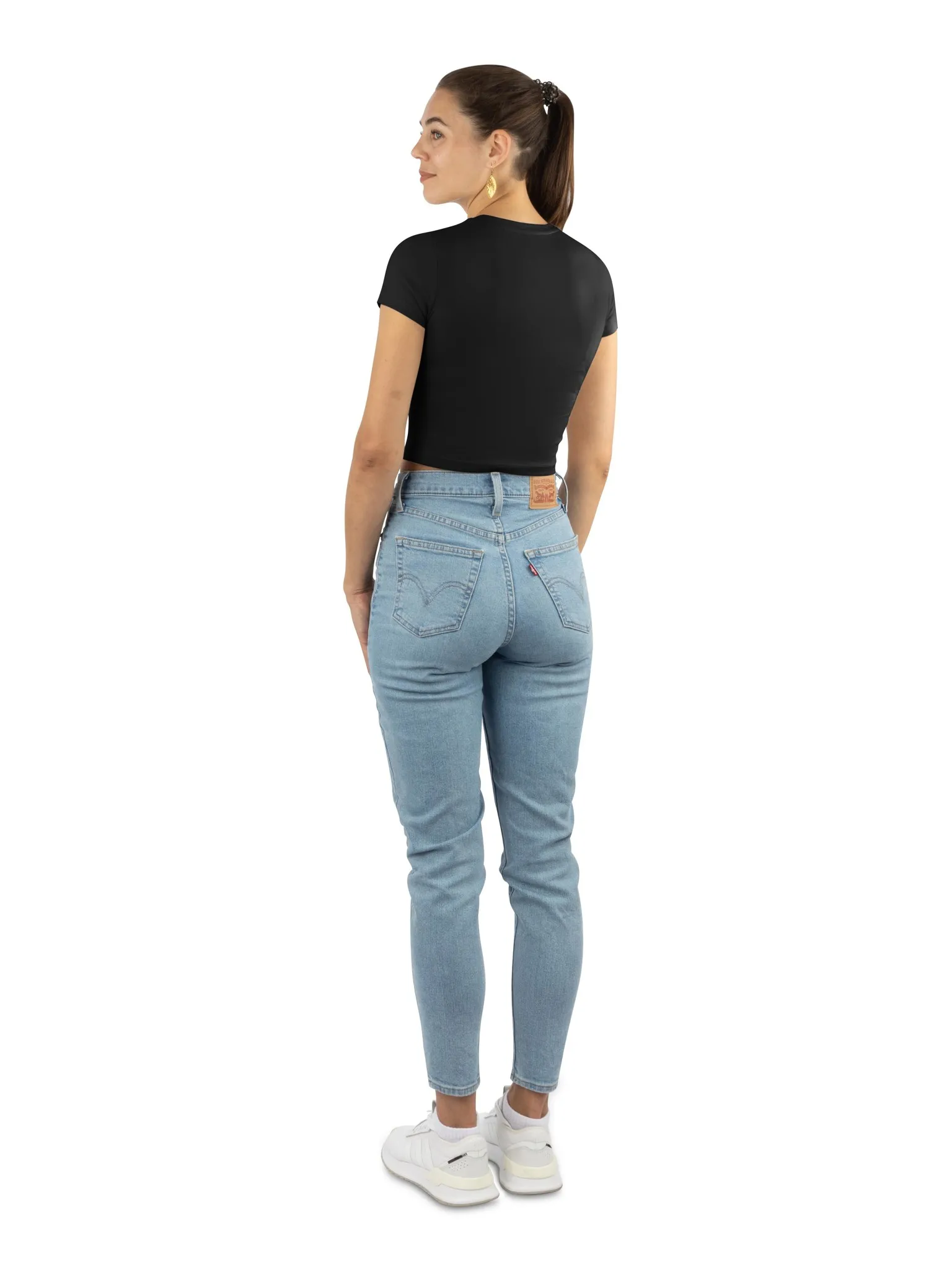 Damen crop T-Shirt hochgeschlossen „Nerano“ Schwarz