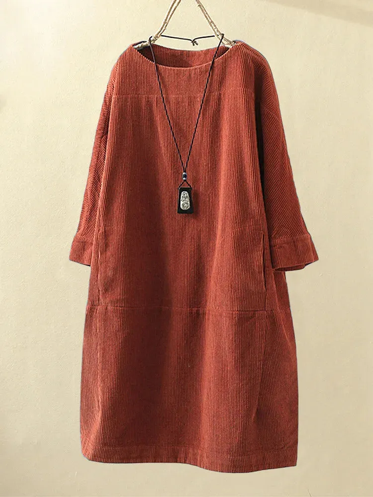 Damen Freizeit Kleid mit Rundhalsausschnitt und A-Linie