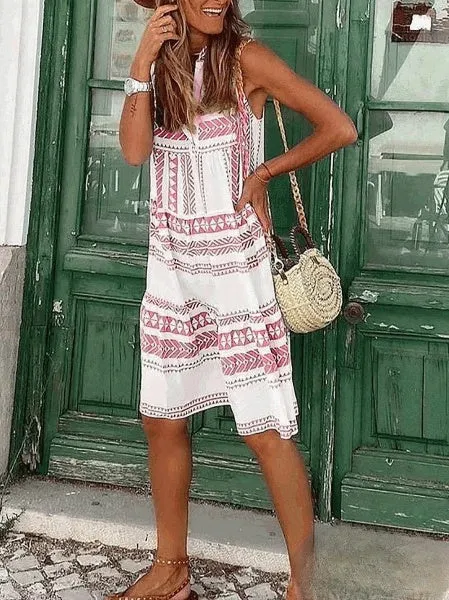 Damenkleider, ärmelloses Freizeitkleid mit Vintage-Print