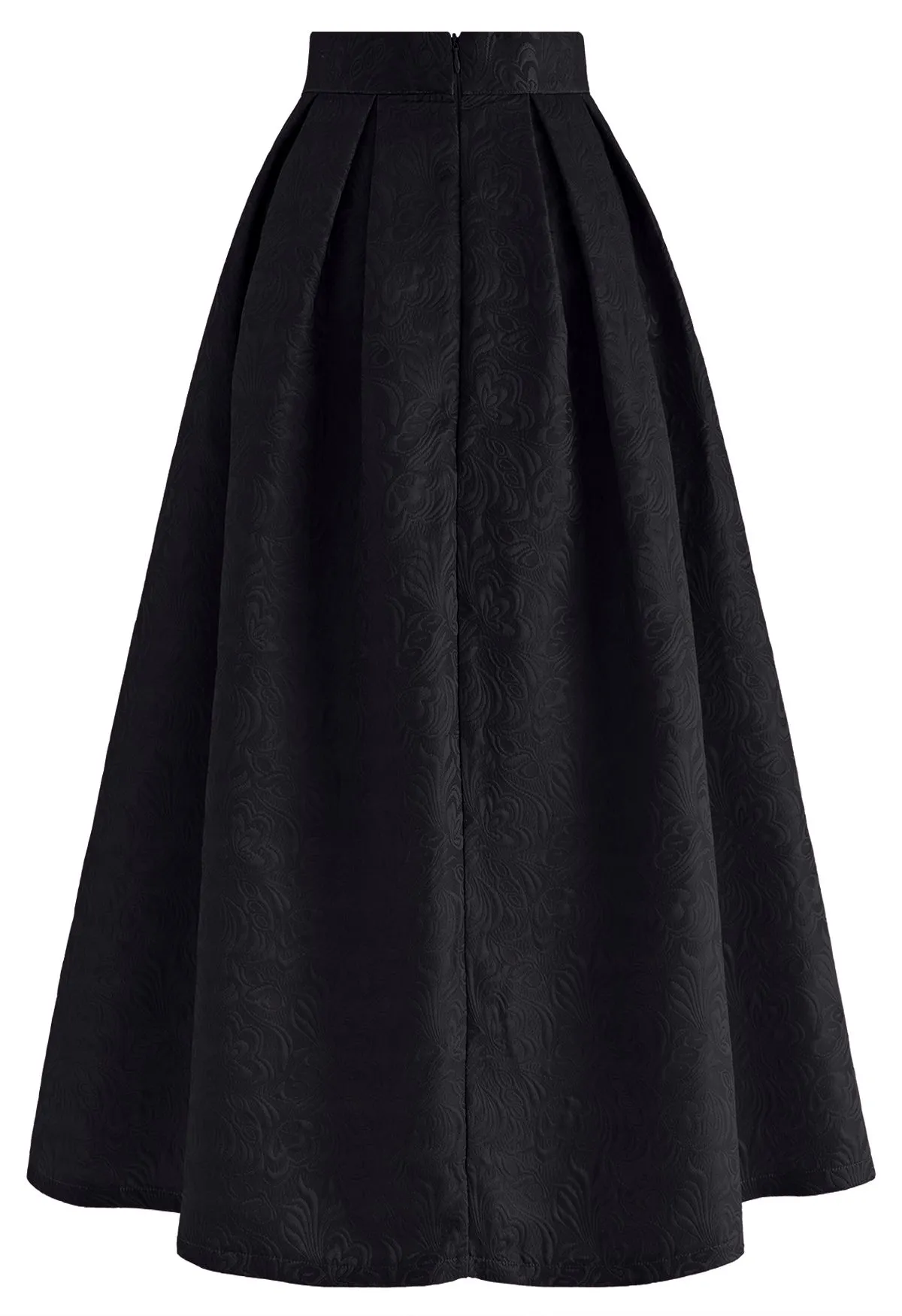 Edler floraler Jacquard-Midirock mit Prägung in Schwarz