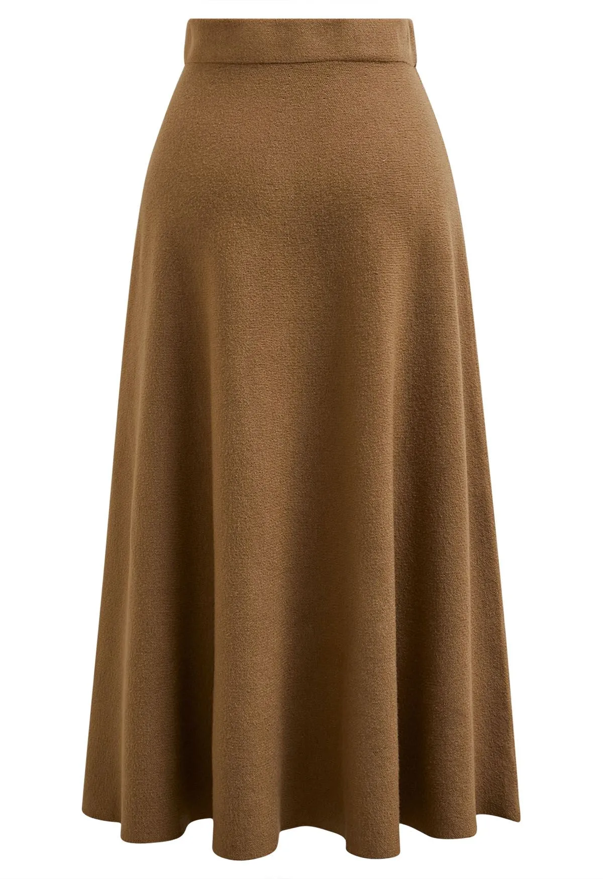 Einfarbiger A-Linien-Midirock aus Strick in Camel