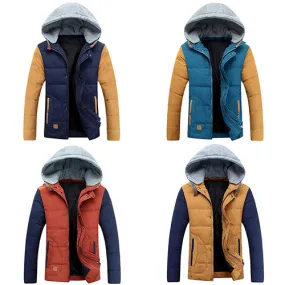 Fashion Contrast Color Hooded Slim Fit Men's Padded Coat
