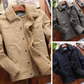 Fashion Long Sleeve POLO Collar Plush Lining Man's Coat 