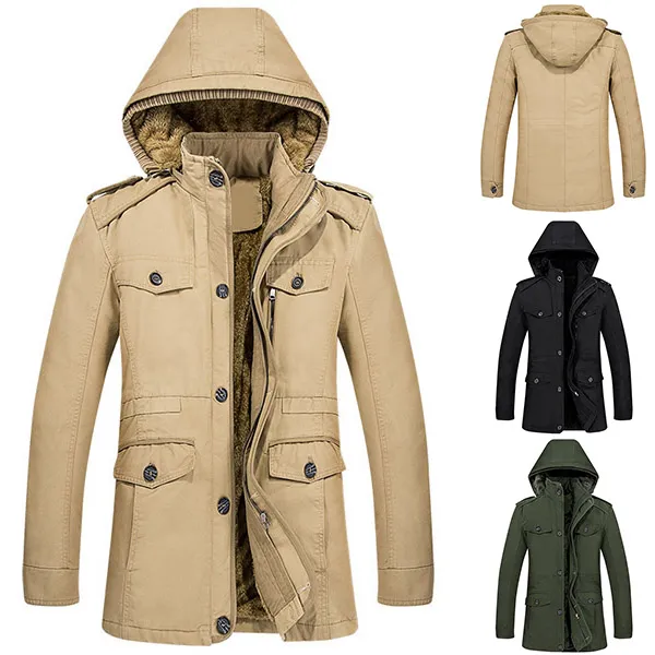 Fashion Plush Lined Long Sleeve Hooded Jacket for Men