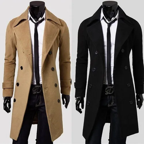 Fashion Solid Color Double-breasted Men's Woolen Coat