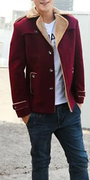 Fashion Solid Color Long Sleeve Lapel Faux Cashmere Men's Coat