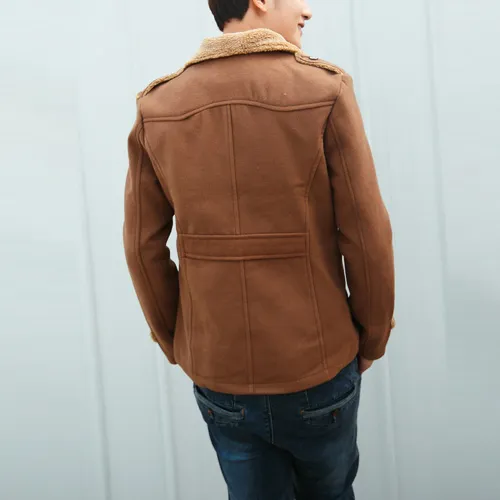 Fashion Solid Color Long Sleeve Lapel Faux Cashmere Men's Coat