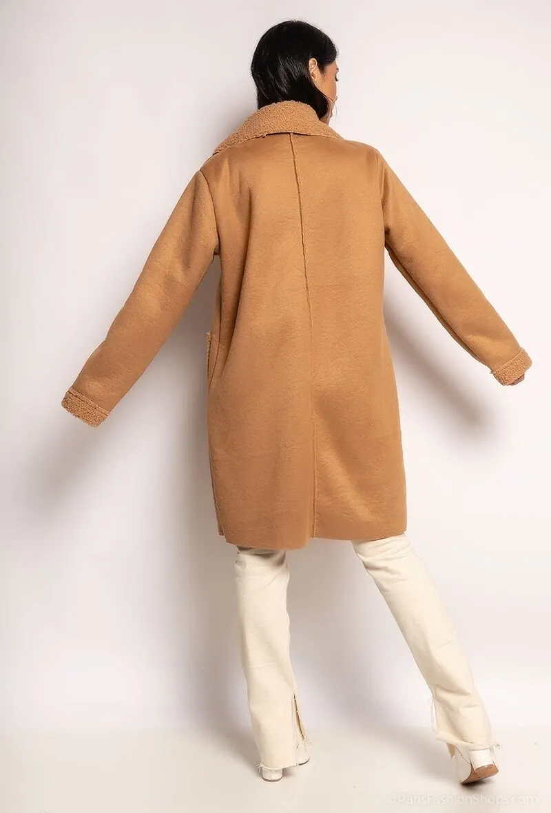 Faux suede fur-lined coat