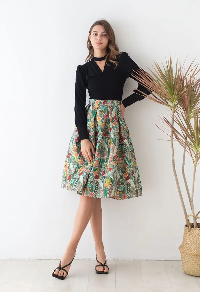 Frühlingslandschaft Jacquard-Falten-Midirock