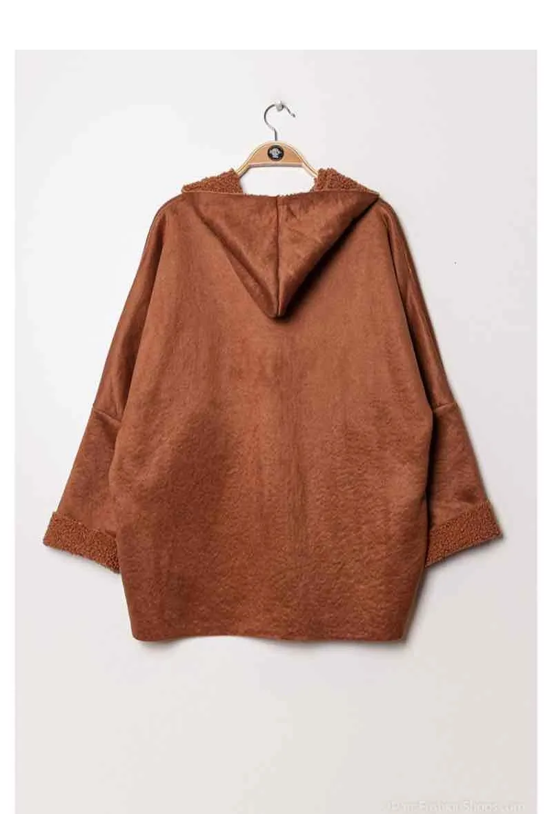 Fur-lined faux suede coat