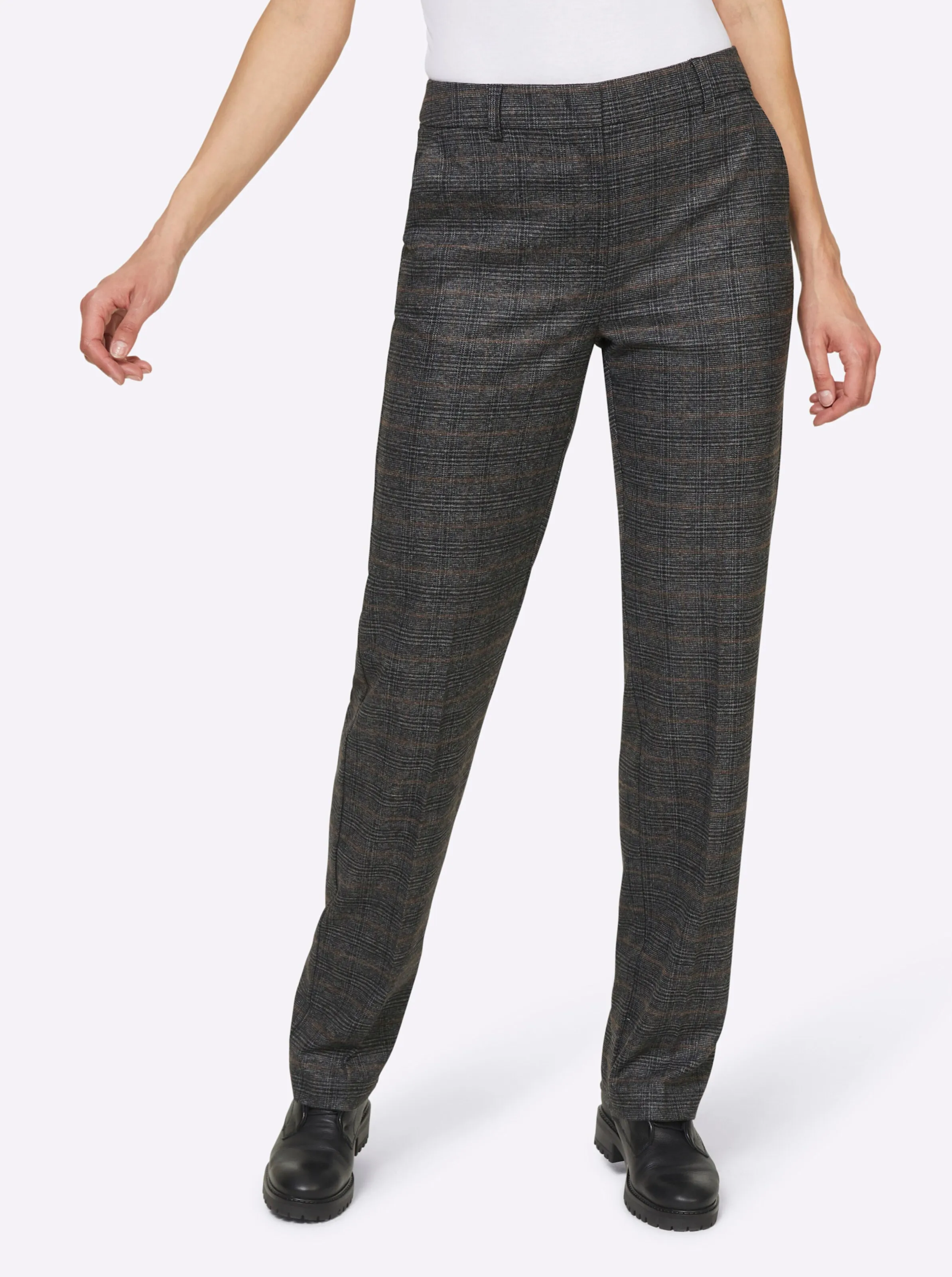 heine Hose in schwarz-camel-gemustert