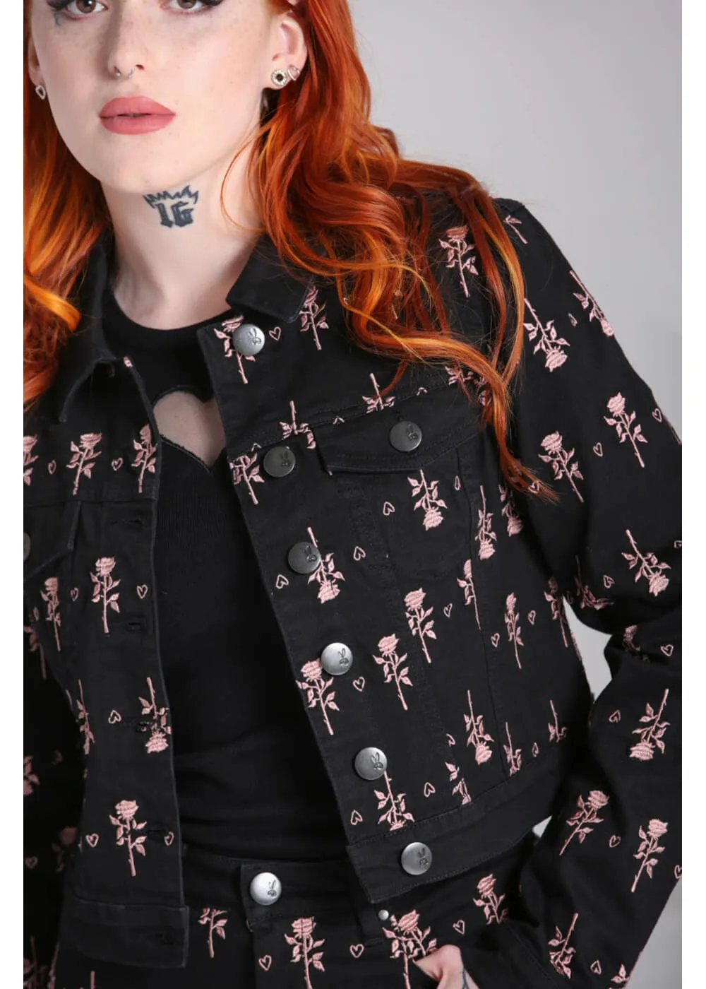 Hell Bunny The Lover Rose 80's Jacket Schwarz
