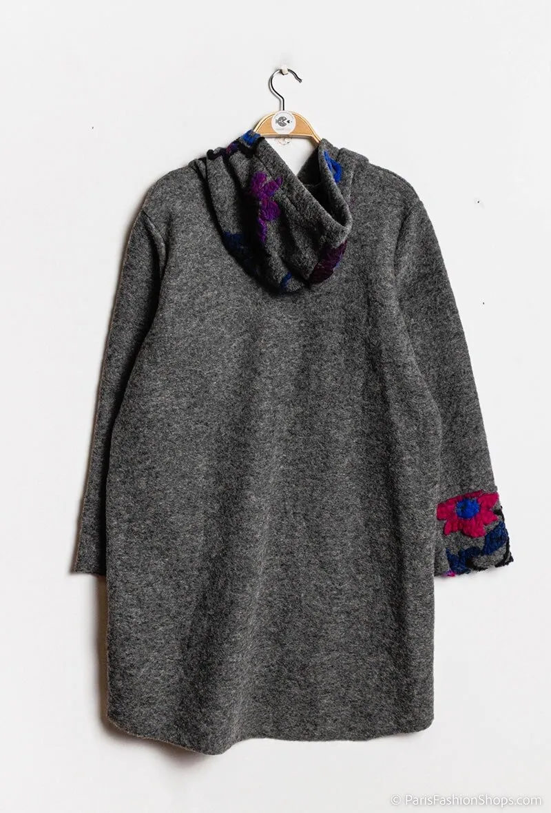 Hooded flowers pattern coat