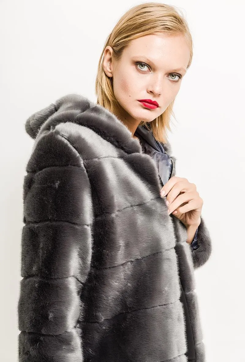 Hooded fur coat