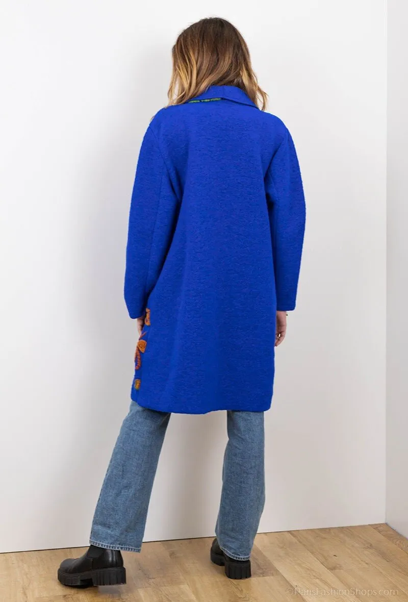 Hooded knit coat with details