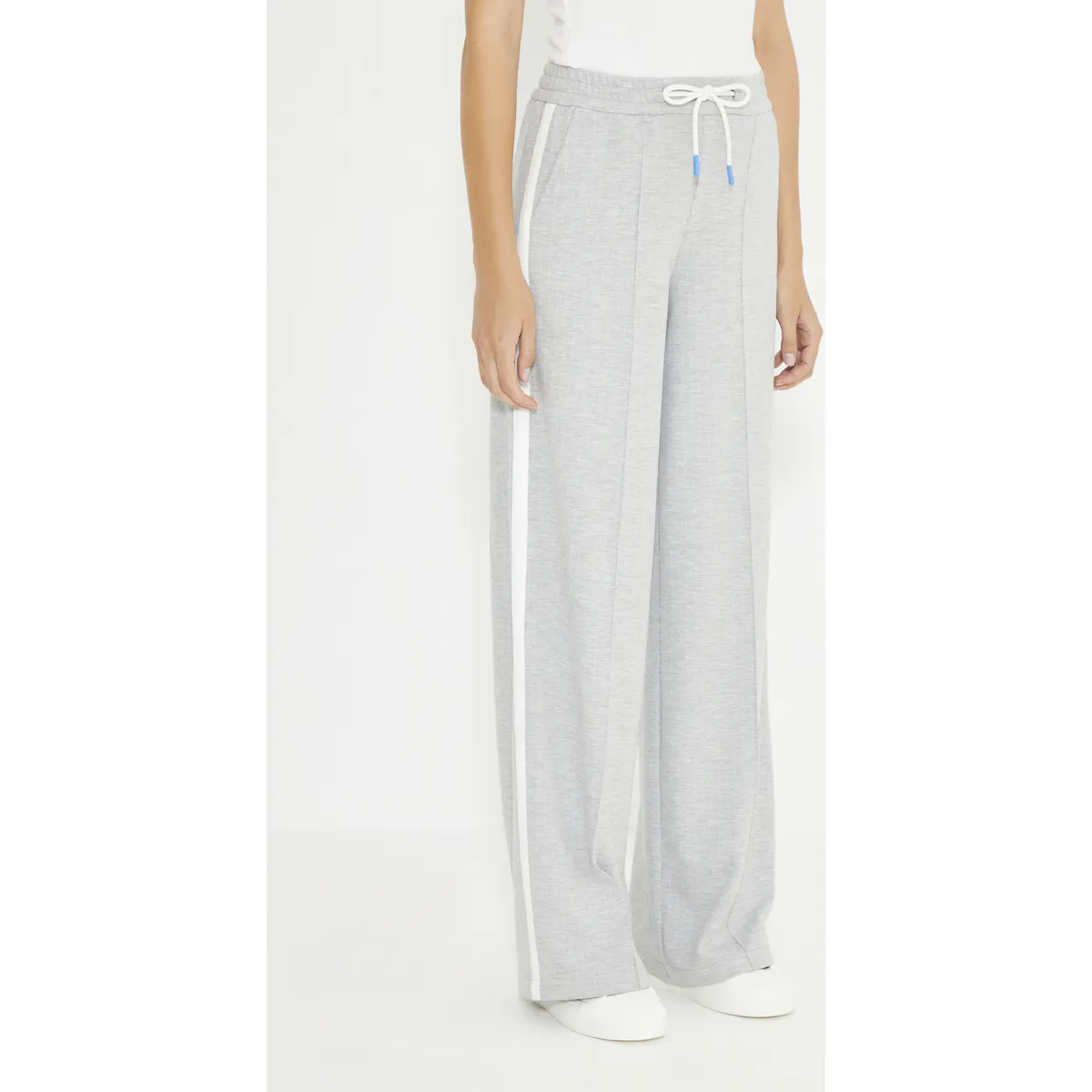 Just Like You - Grey Striped Front Rib And Side Stripe Detail Women's Trousers