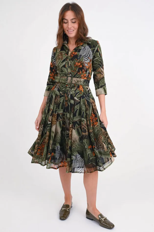 Kleid AUDREY mit Animal-Print in Grün/Schwarz