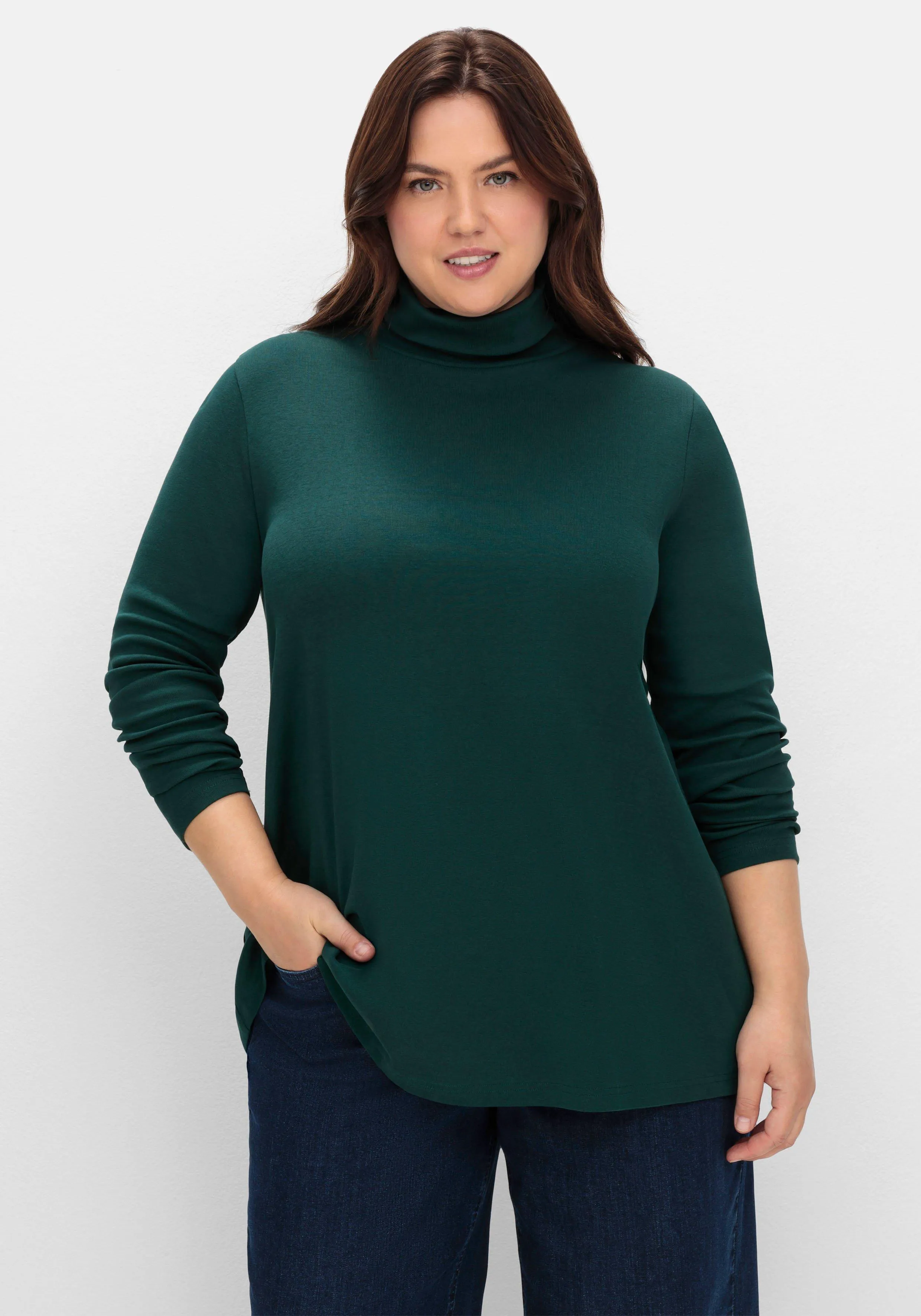 Langarmshirt mit Rollkragen, in A-Linie