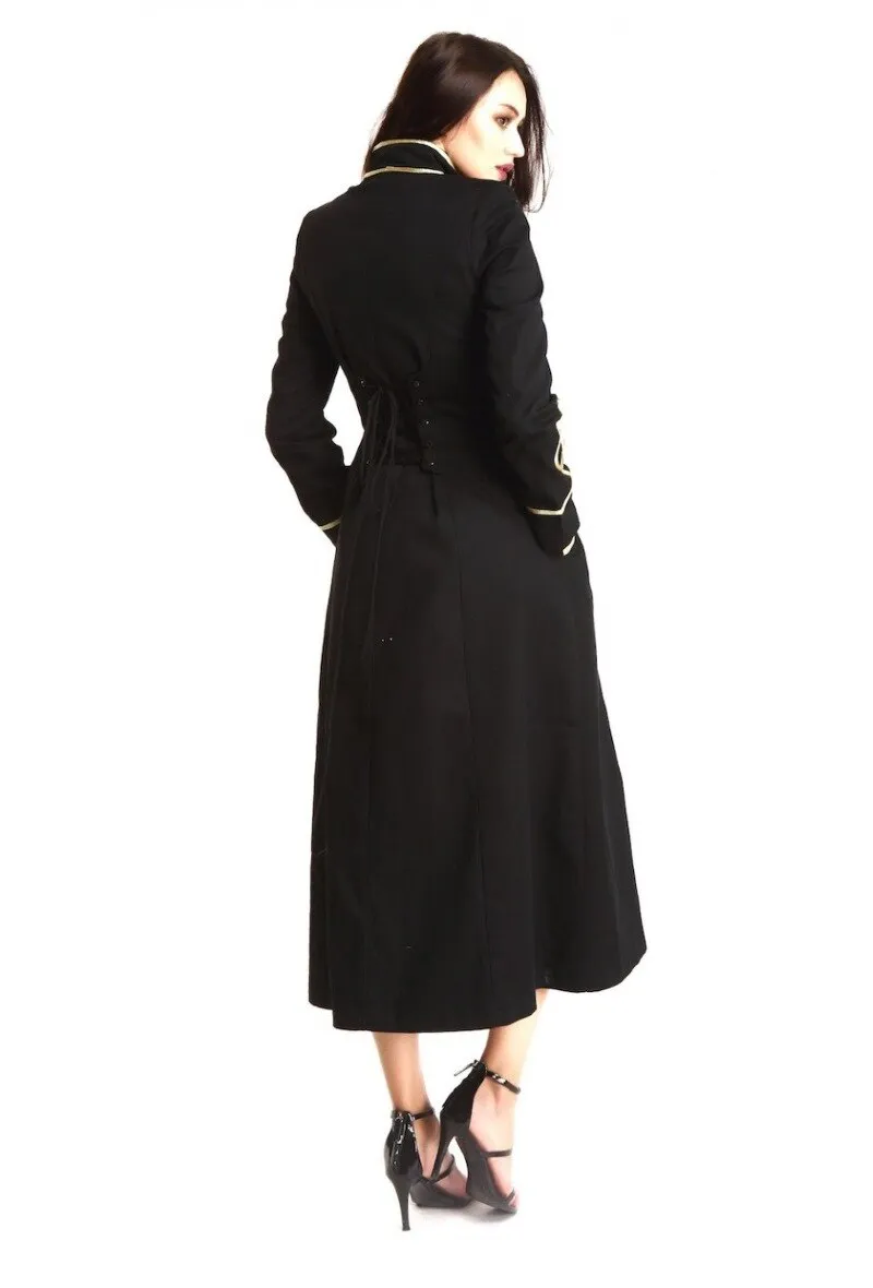 LONG GOTHIC OFFICER STYLE GOLDEN GOLD COAT FOR WOMEN