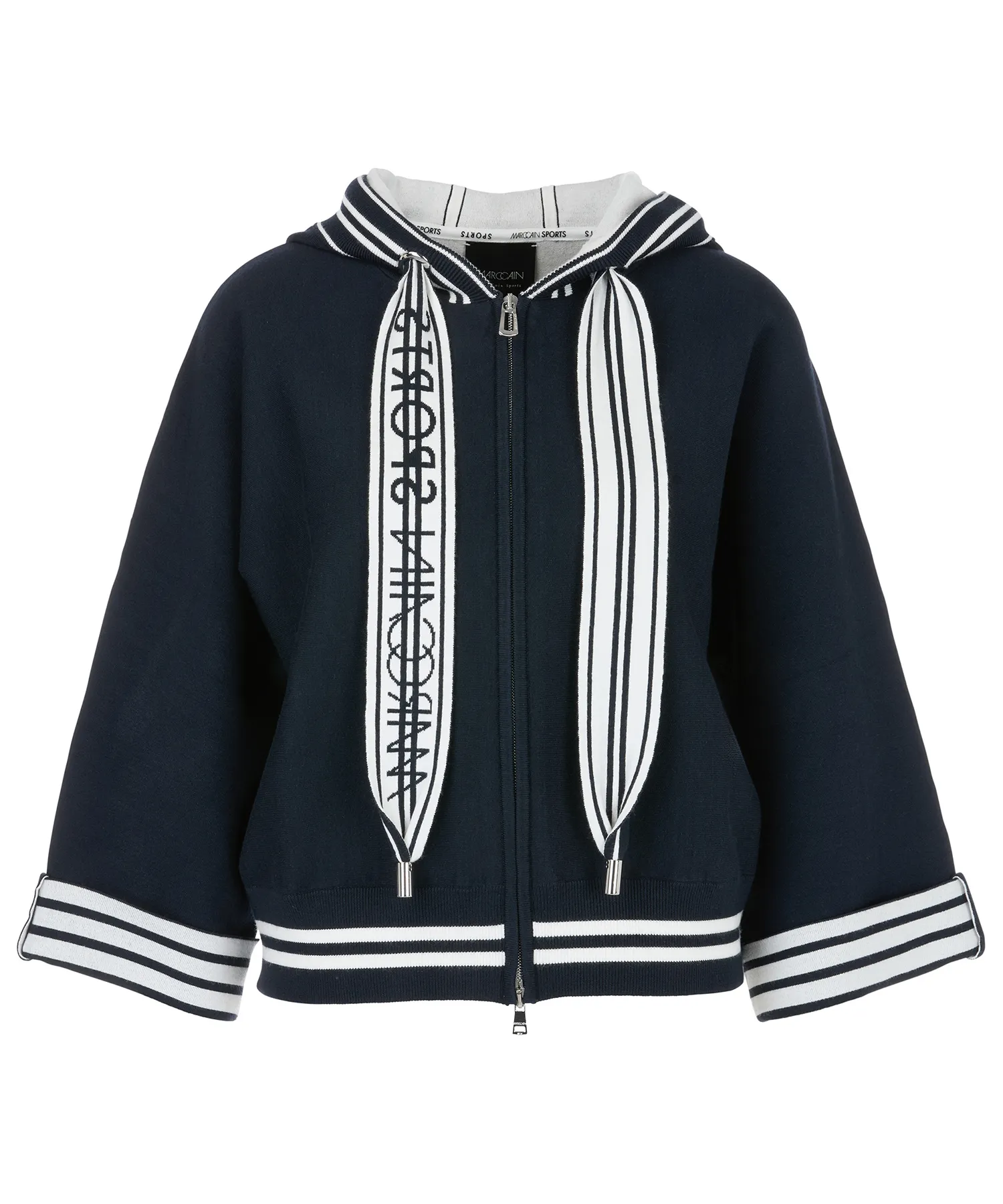 Marc Cain Strickjacke mit Kapuze und gestreiften Details