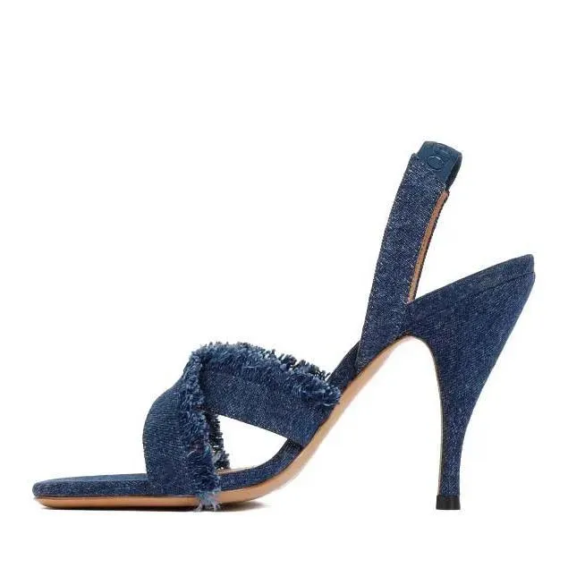   Off-White  Blue Cotton Curvy Heel Denim Sandal Blue  Pump 