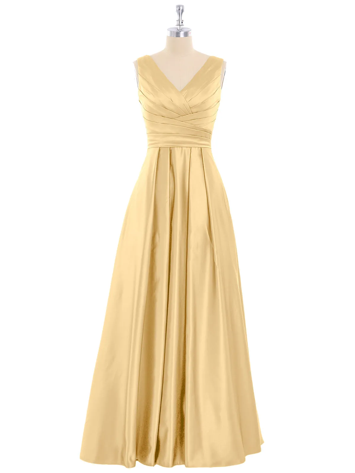Offener Rücken Lang Satin Kleid mit V-Ausschnitt Gold