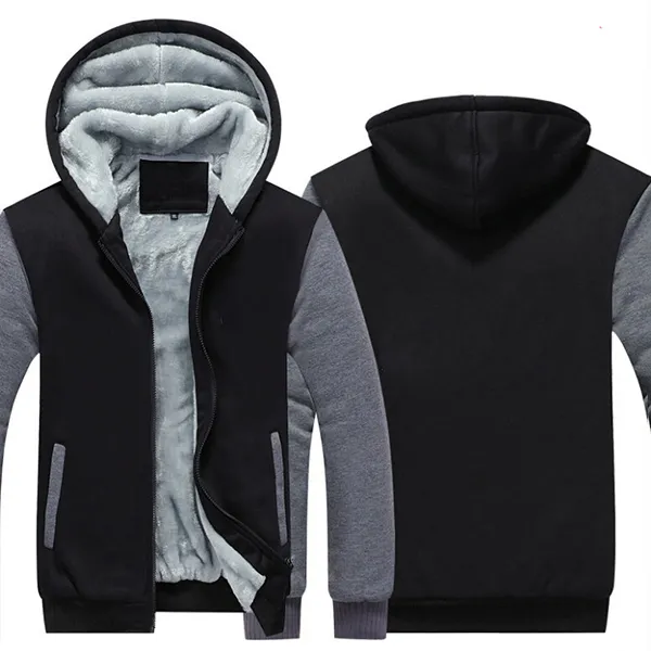 Street Fashion Contrast Color Long Sleeve Hooded Plush Lined Warm Sweatshirt Jacket for Men