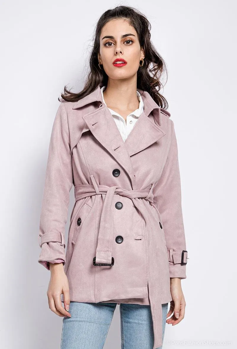 Suede trench-coat