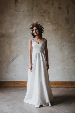 Vintage Brautkleid lang Cinderella mit Glockenrock aus Baumwolle